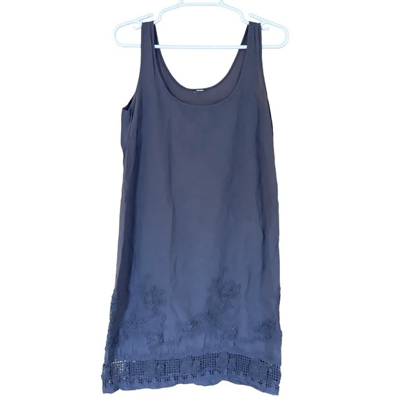 Monrow Dresses & Skirts - MONROW Heather Grey Boho Sleeveless Tunic dress with embroidered hem